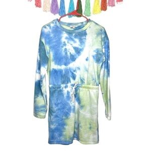 Angel Kiss Los Ángeles Blue Green Tie Dye Cozy Sweatshirt Dress Size Small